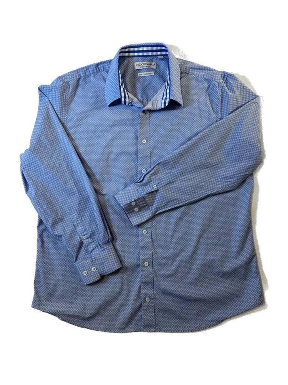 Nick Graham Everywhere stretch Modern Fit Blue Geometric button down  2XL - Picture 4 of 12